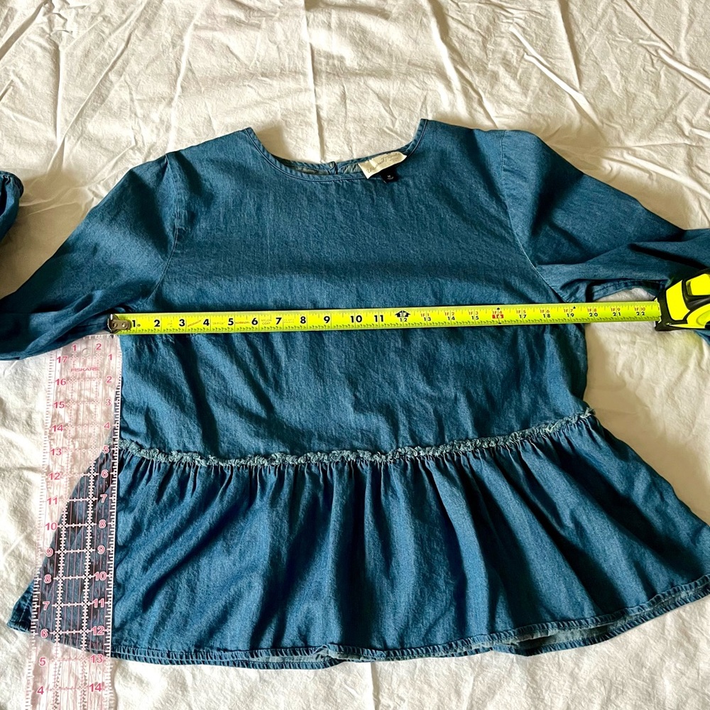 Chambray Long Sleeve Peplum Top Universal Thread M - Picture 5 of 8